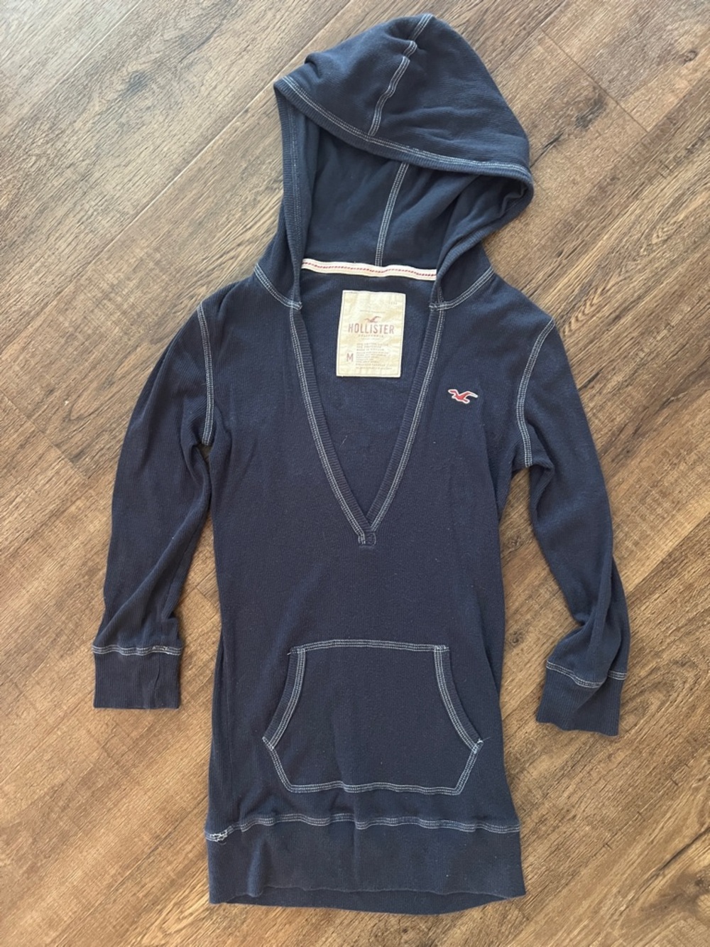 Y2K Hollister Deep V Thermal Hoodie Surf Grunge Indie Sleaze